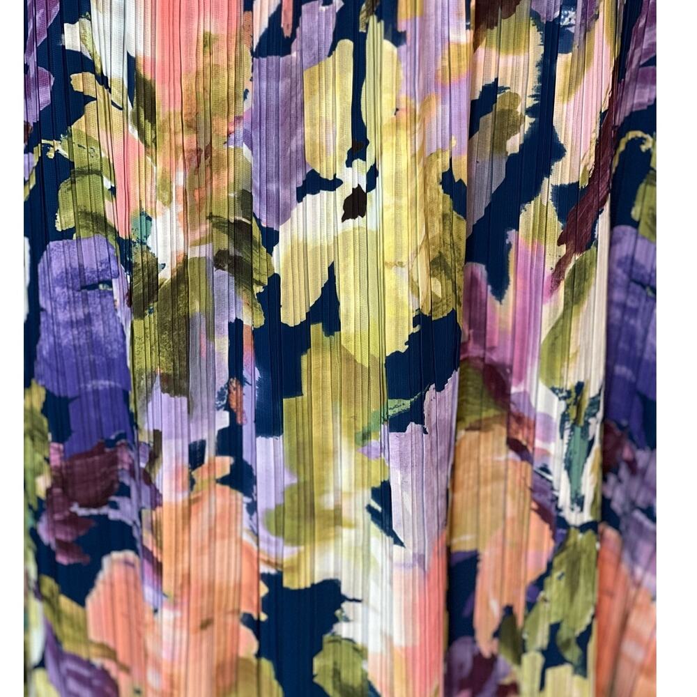 Lulus Holloway Watercolor Floral Pleated Chiffon Maxi Dress Size M Dark Blue - Picture 8 of 12